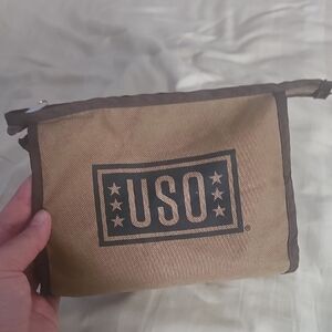 USO Military Tan and Brown Canvas Toiletry Bag